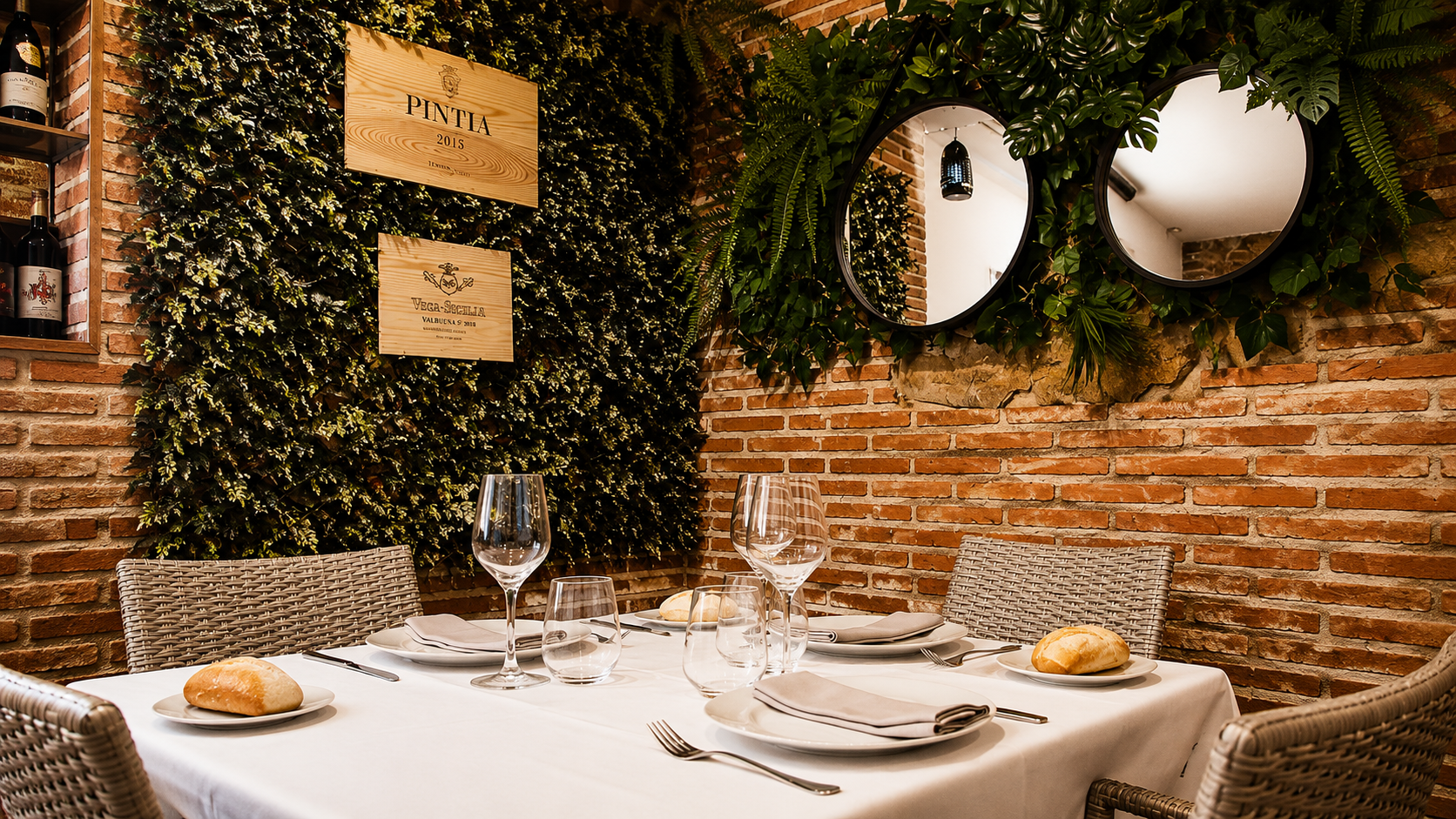Mesa preparada en el interior de Restaurante Romayka de David Aguilar en Pinto