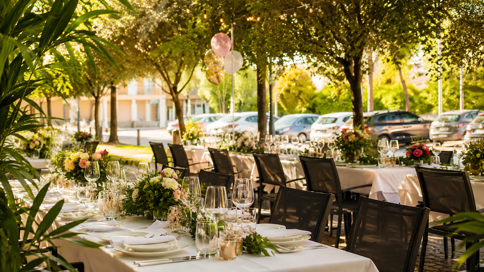 Terraza de Romayka preparada para celebraciones, comuniones, bodas pequeñas y eventos privados en Pinto